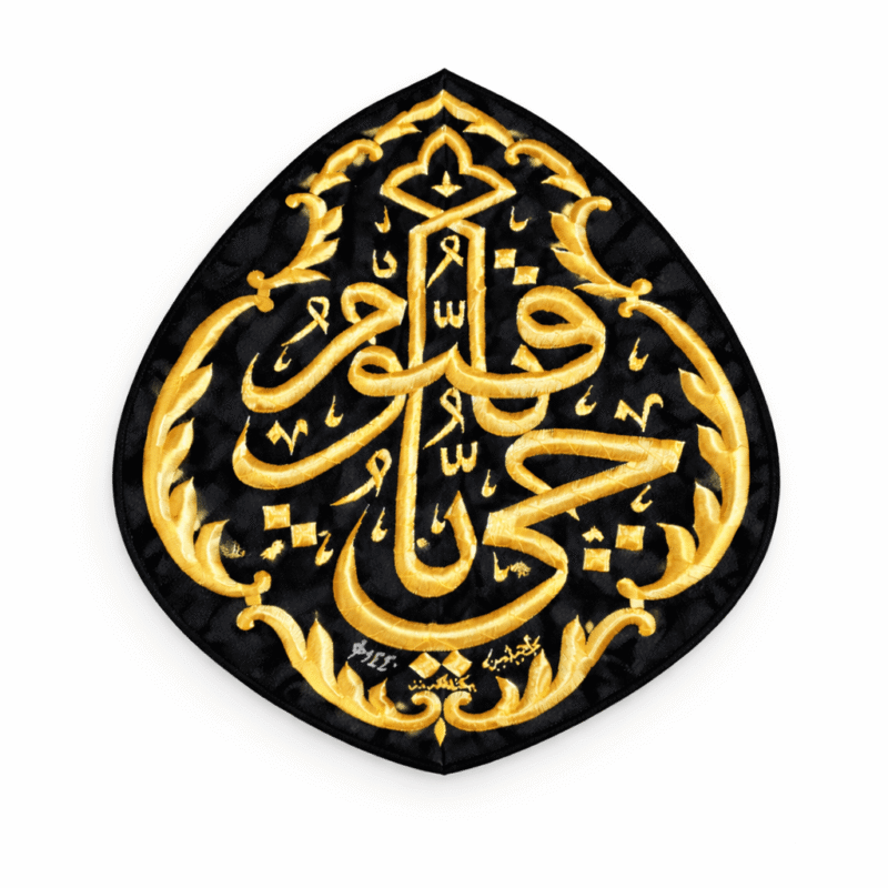 Authentic Ghilaf-e-Kaaba Qandeel with golden Arabic calligraphy Ya Haiyyu Ya Qayoom
